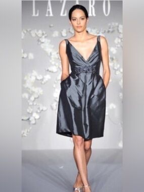 Vintage ‘90s Lazaro Sleeveless Jewled Steel Gray Cocktail Dress Size 10